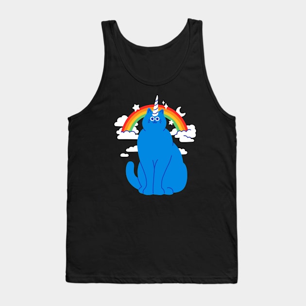 Blue Unicorn Cat Tank Top by obinsun